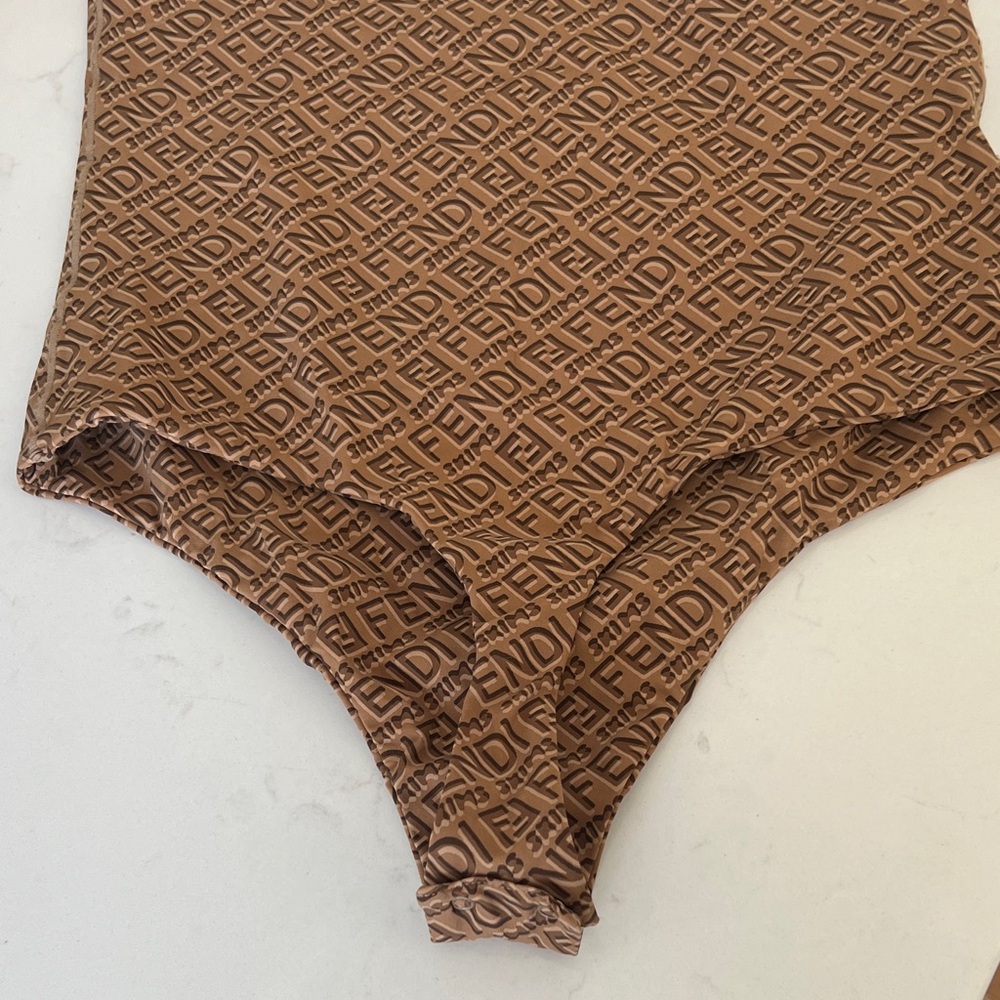 Fendi by Skims Brown Logo-Embossed Scoop Neck Bodysuit - Picture 8 of 8